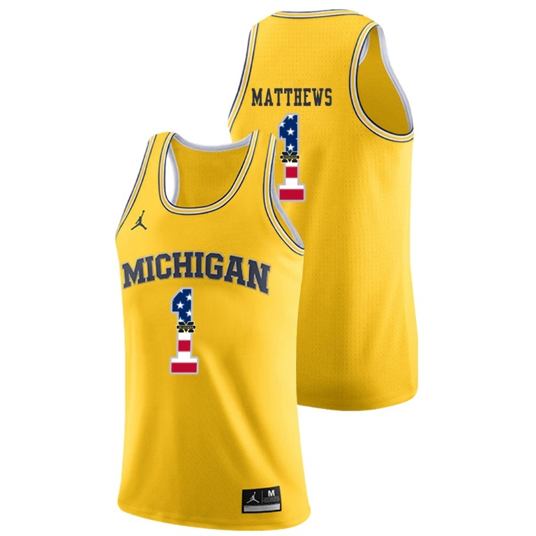Michigan Wolverines Men's NCAA Charles Matthews #1 Yellow Jordan Brand USA Flag College Basketball Jersey ICM7249MV